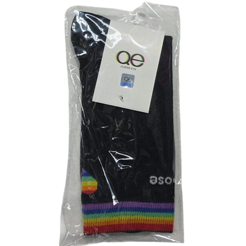 Queer Eye Socks Unisex OS Black Rainbow Pride Crew Ribbed NWT
